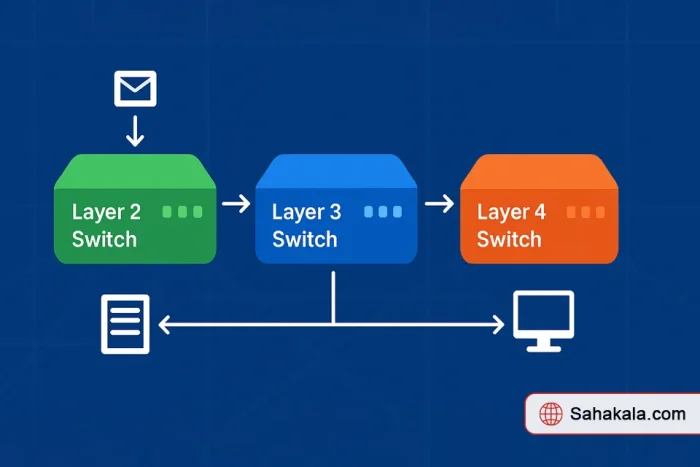 انواع سوئیچ‌ها بر اساس لایه‌های شبکه (سوئیچ لایه ۲، ۳ و ۴) | ساهاکالا