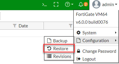 مسیر Restore کردن تنظیمات در فایروال فورتی‌گیت