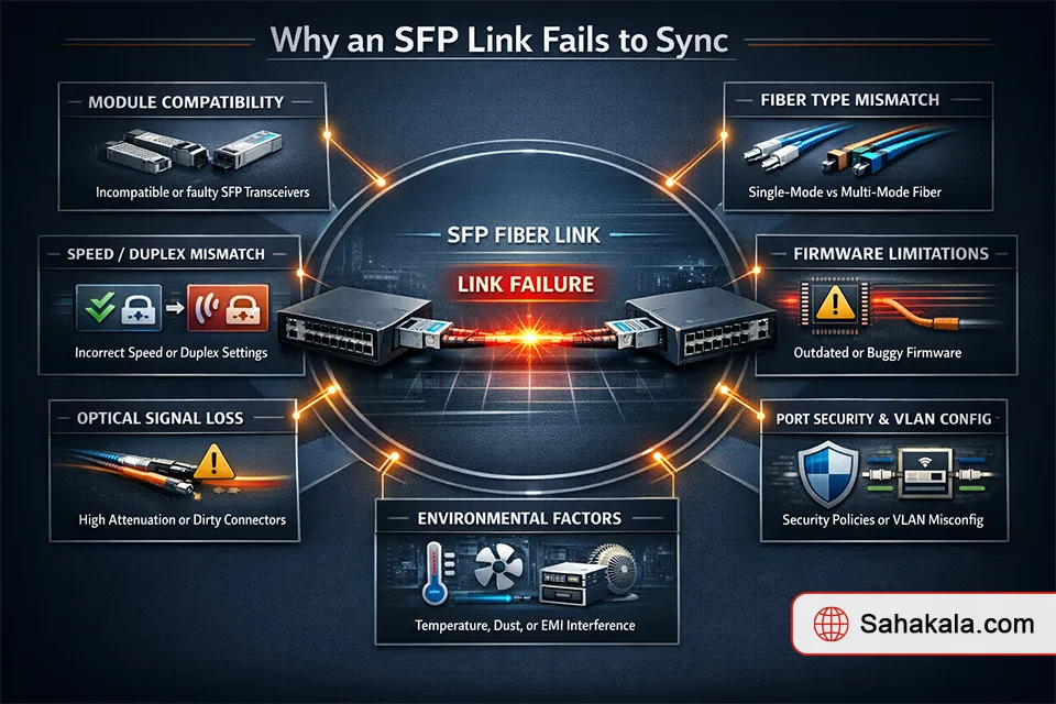 چرا لینک SFP سینک نمی‌شود؟ (10 دلیل مهم + راه‌حل)